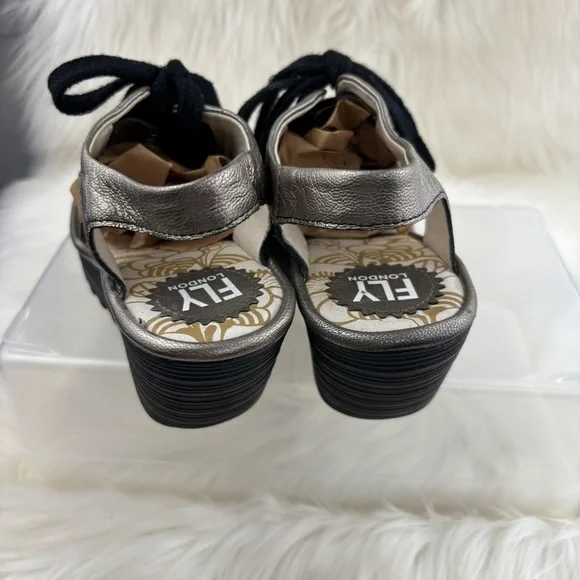 Fly London Silver Wedges Sandals Fashion-Forward Metallic - Picture 3 of 9